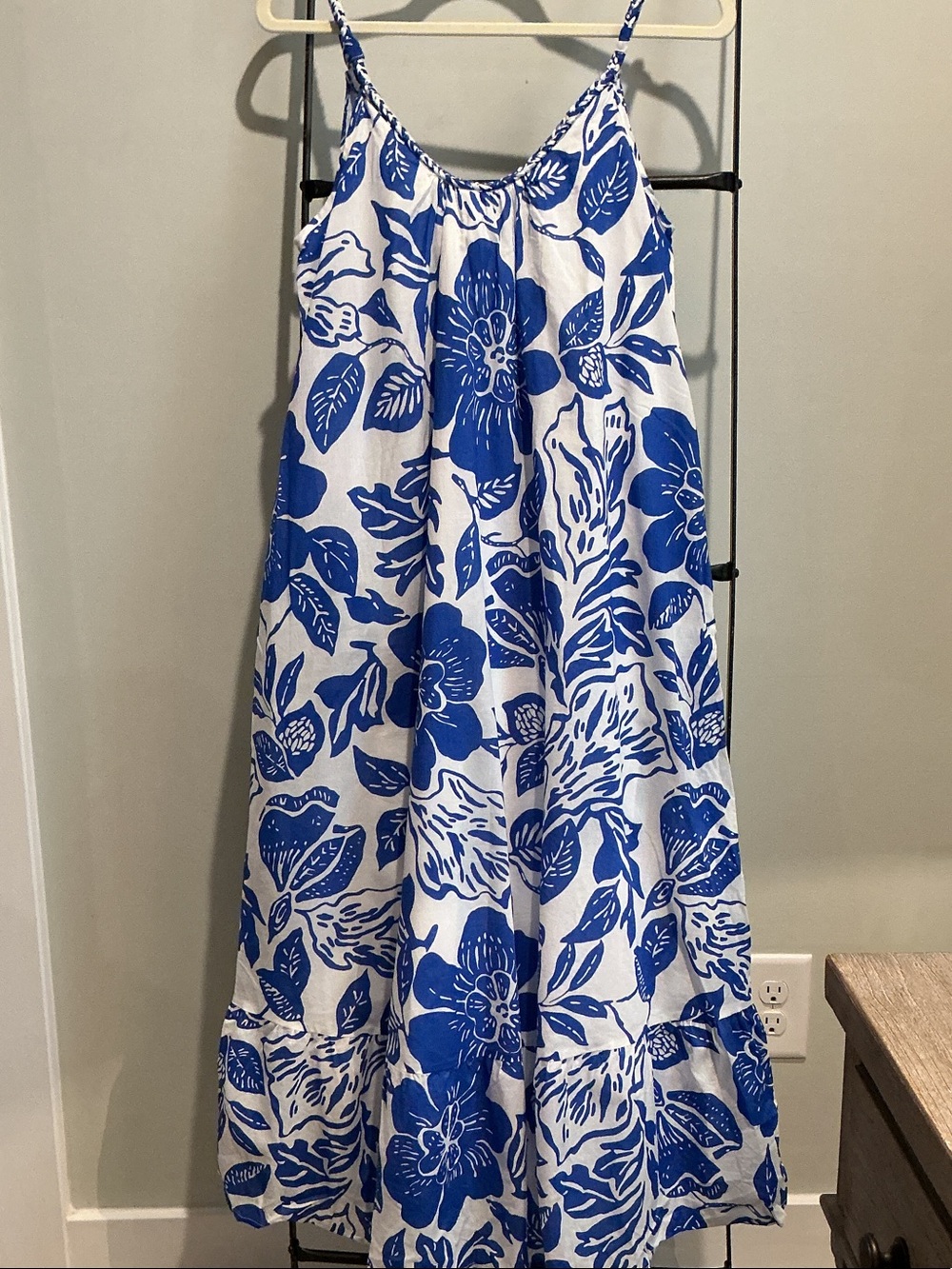 Girls Blue Floral Sundress - White & Blue Spaghetti Strap Dress